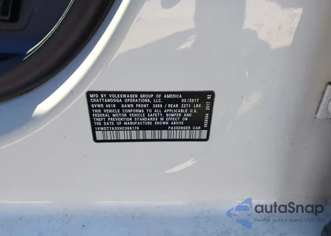 2017 Volkswagen Passat 1.8T R-Line from USA, damaged, VIN 1VWDT7A3XHC058179